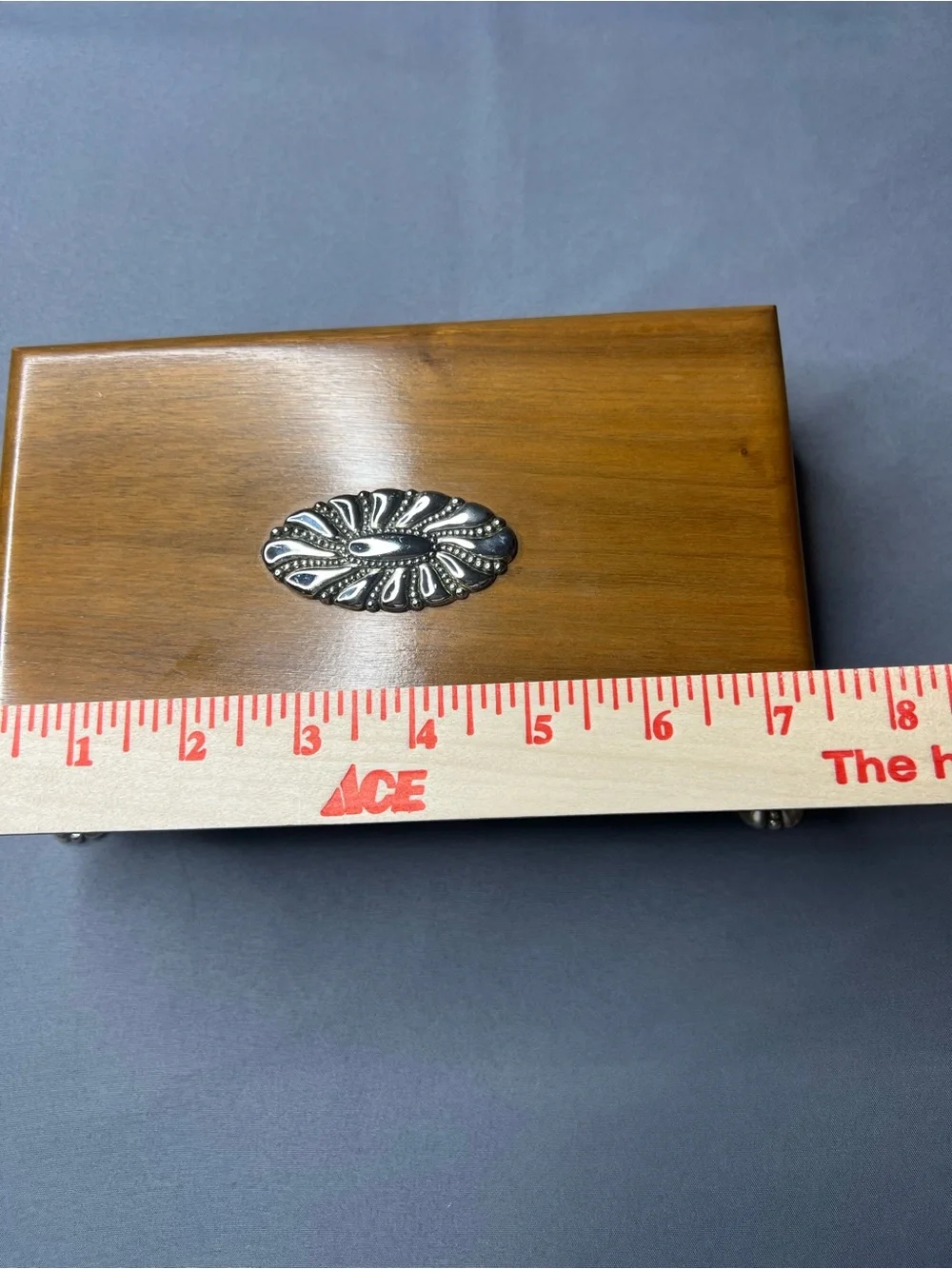 Vintage Ronson Wooden Trinket Box Silver-Plated Feet & Lid Accent | Made in USA
